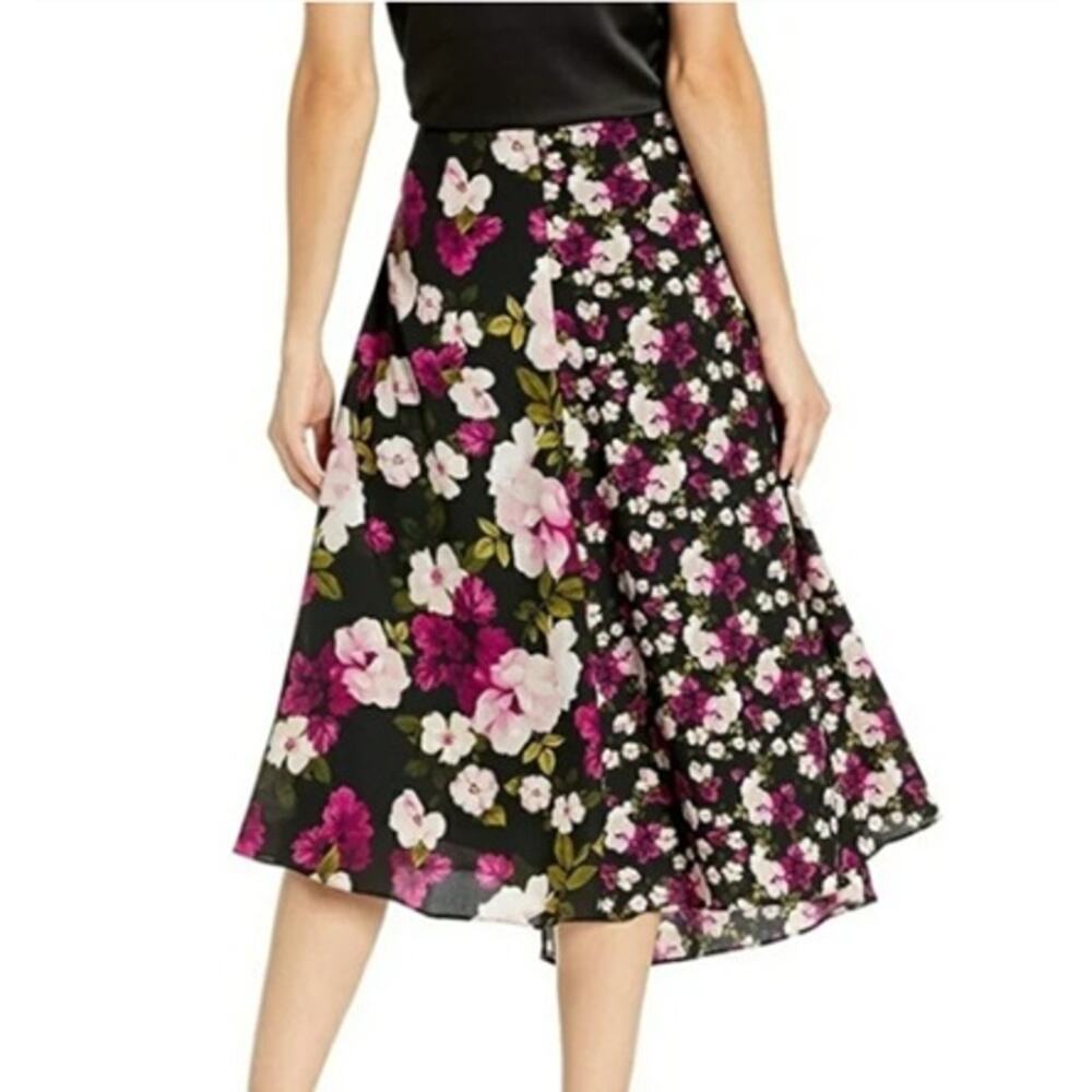 Calvin Klein Floral Faux Wrap A-Line Midi Skirt Black Pink White Women’s 18W